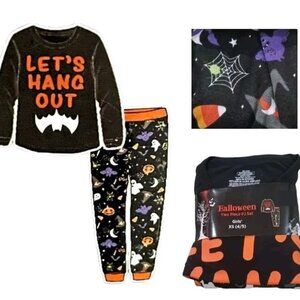 Halloween 2 pc PJ Set Girls XS 4/5 LET"S HANG OUT Bat Ghost Unisex Pajamas